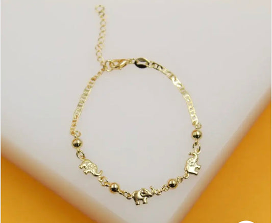 18K Gold elephant charm bracelet